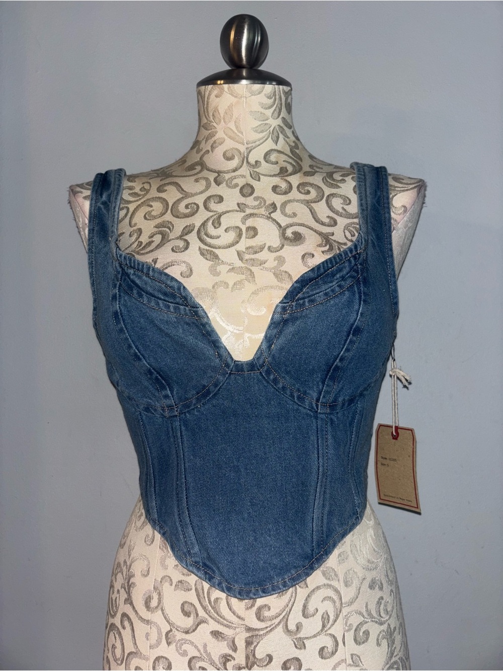 Lone Star 100% Cotton Denim Bustier Crop Top - Size Small